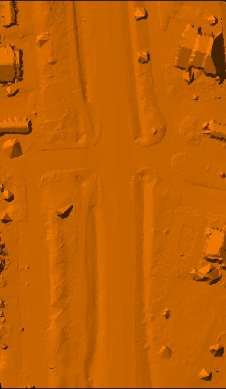 Vanguard ground classification model of the same corridor, with vegetation removed to reveal bare ground
